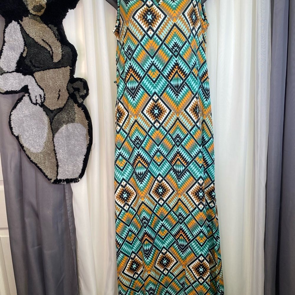 Ezra Blue and Yellow Halter Sundress Maxi